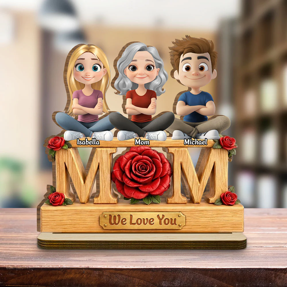 Flower For Mom - Personalized Custom 2-Layer Wood Plaque With Flat Base - Image 3