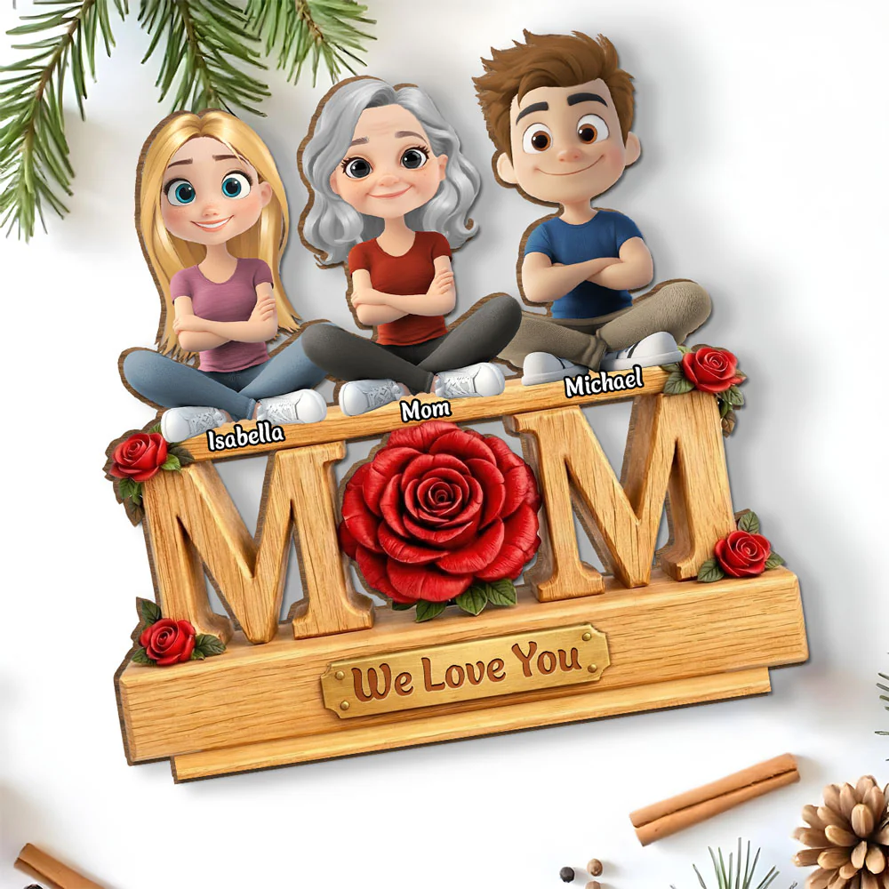 Flower For Mom - Personalized Custom 2-Layer Wood Plaque With Flat Base - Image 4