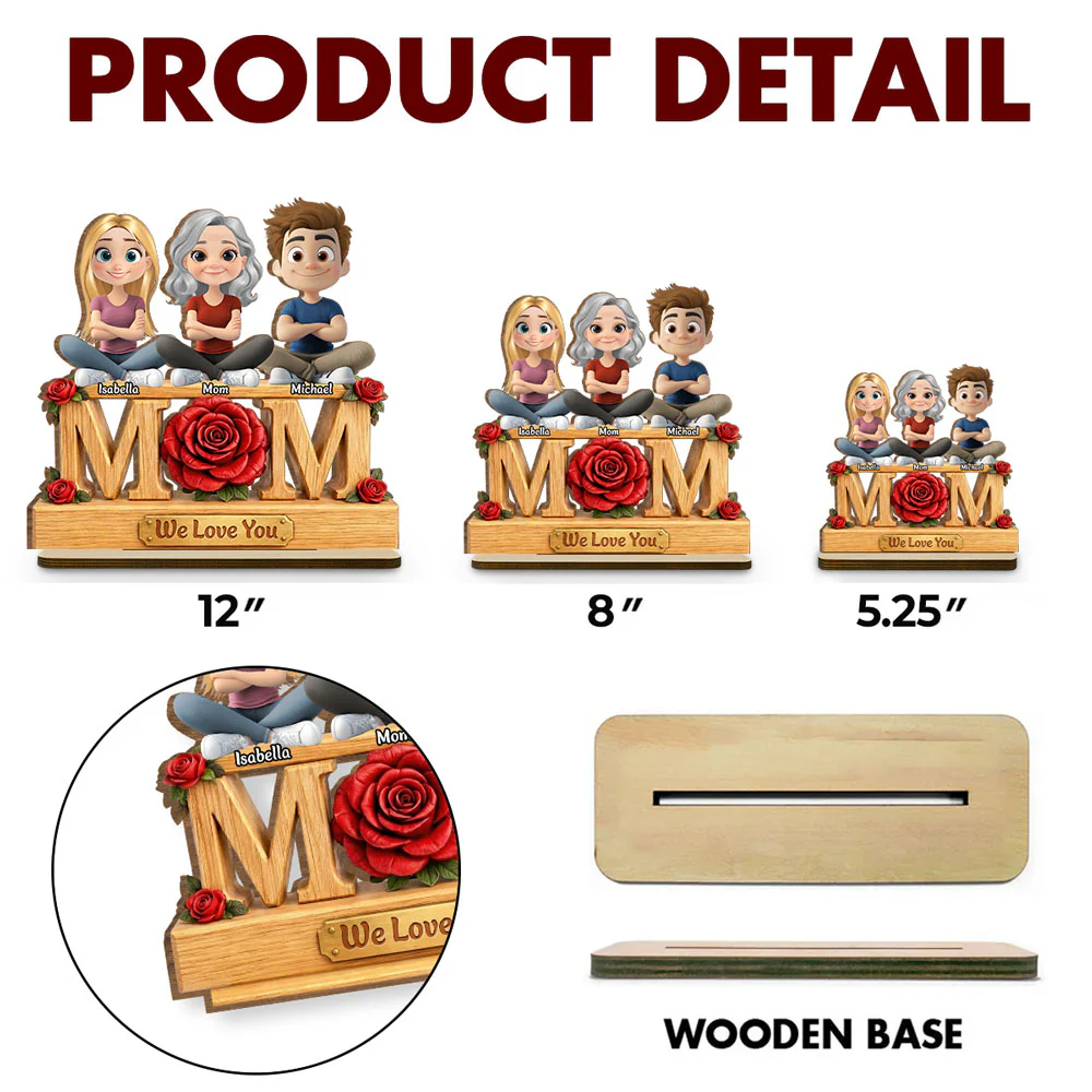 Flower For Mom - Personalized Custom 2-Layer Wood Plaque With Flat Base - Image 5