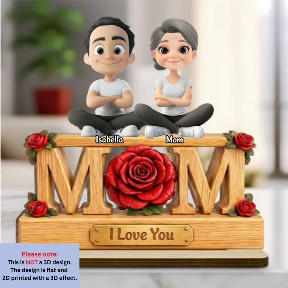 Flower For Mom - Personalized Custom 2-Layer Wood Plaque With Flat Base - Image 7