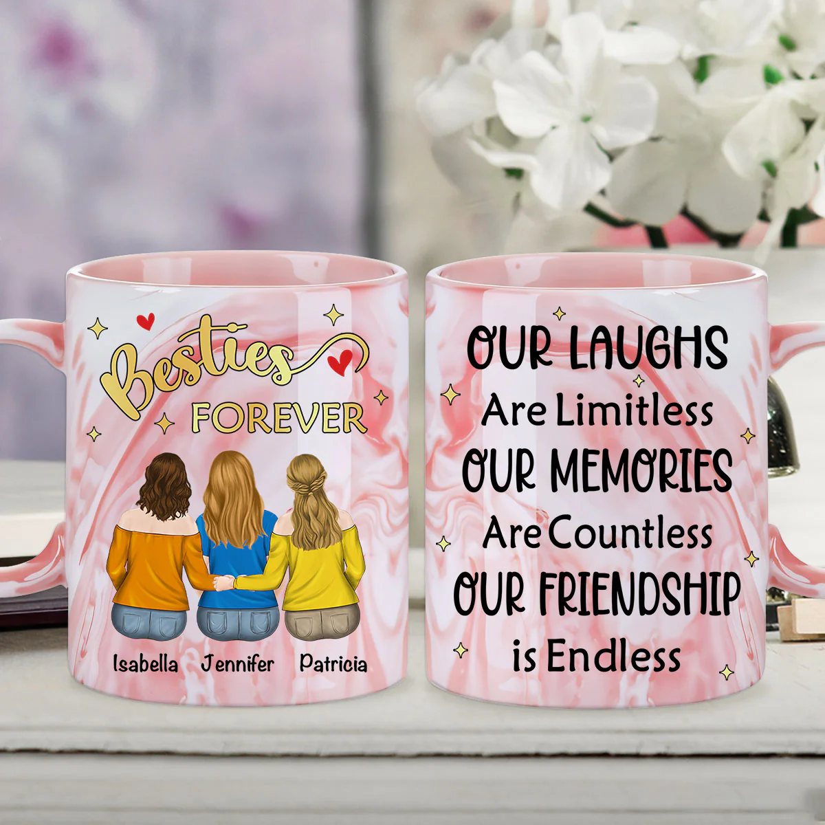 Flower Garden - Personalized Custom Pink Marble Mug - Image 2