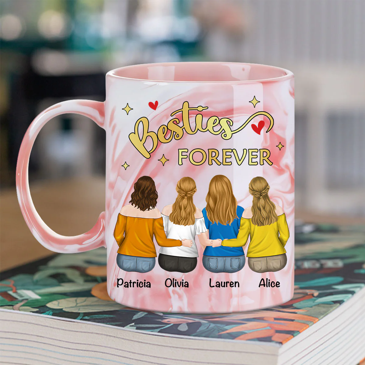 Flower Garden - Personalized Custom Pink Marble Mug - Image 4