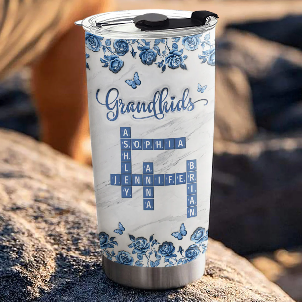 Flower Grandkids - Personalized Custom 3D Inflated Effect Tumbler - Image 3