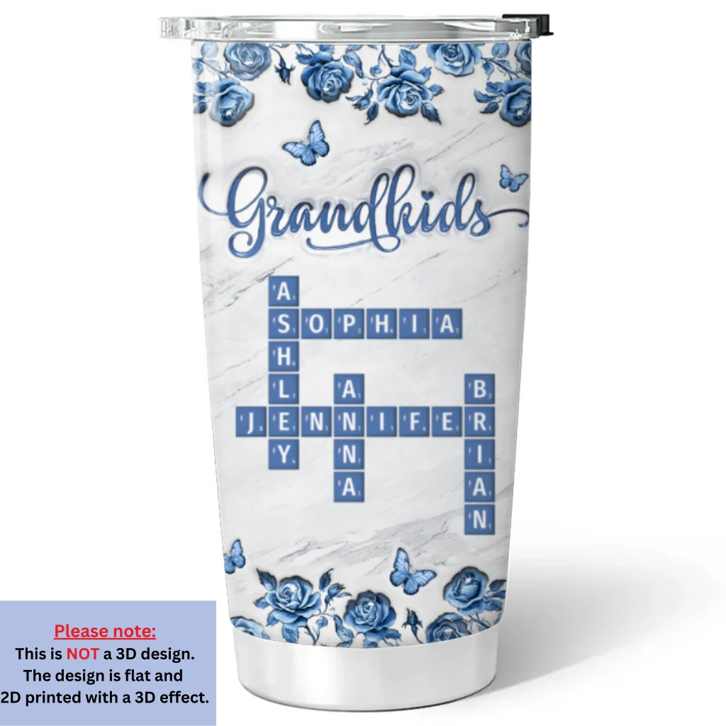 Flower Grandkids - Personalized Custom 3D Inflated Effect Tumbler - Image 5