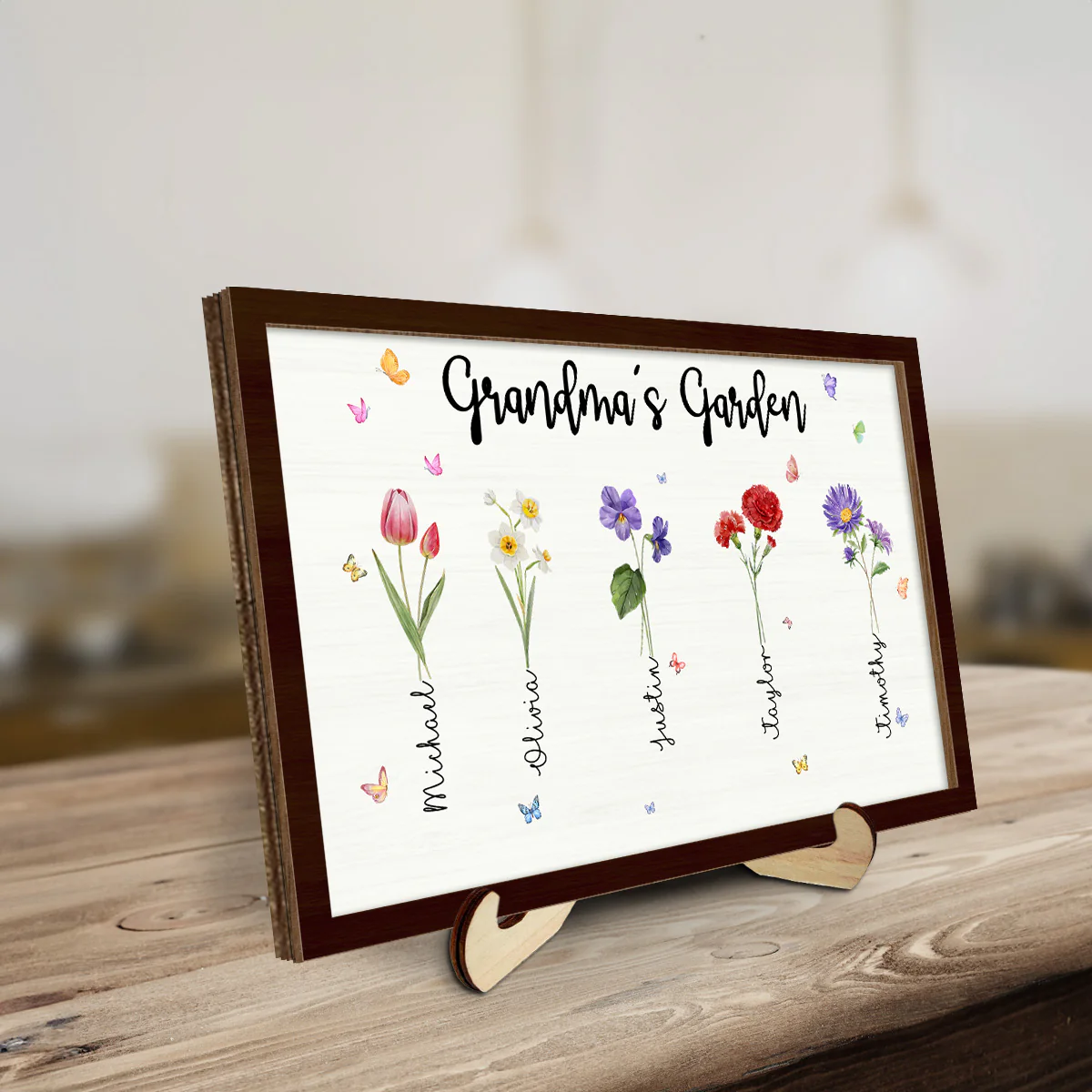 Flower With Family Names - Personalized Custom Wooden Plaque - Image 2