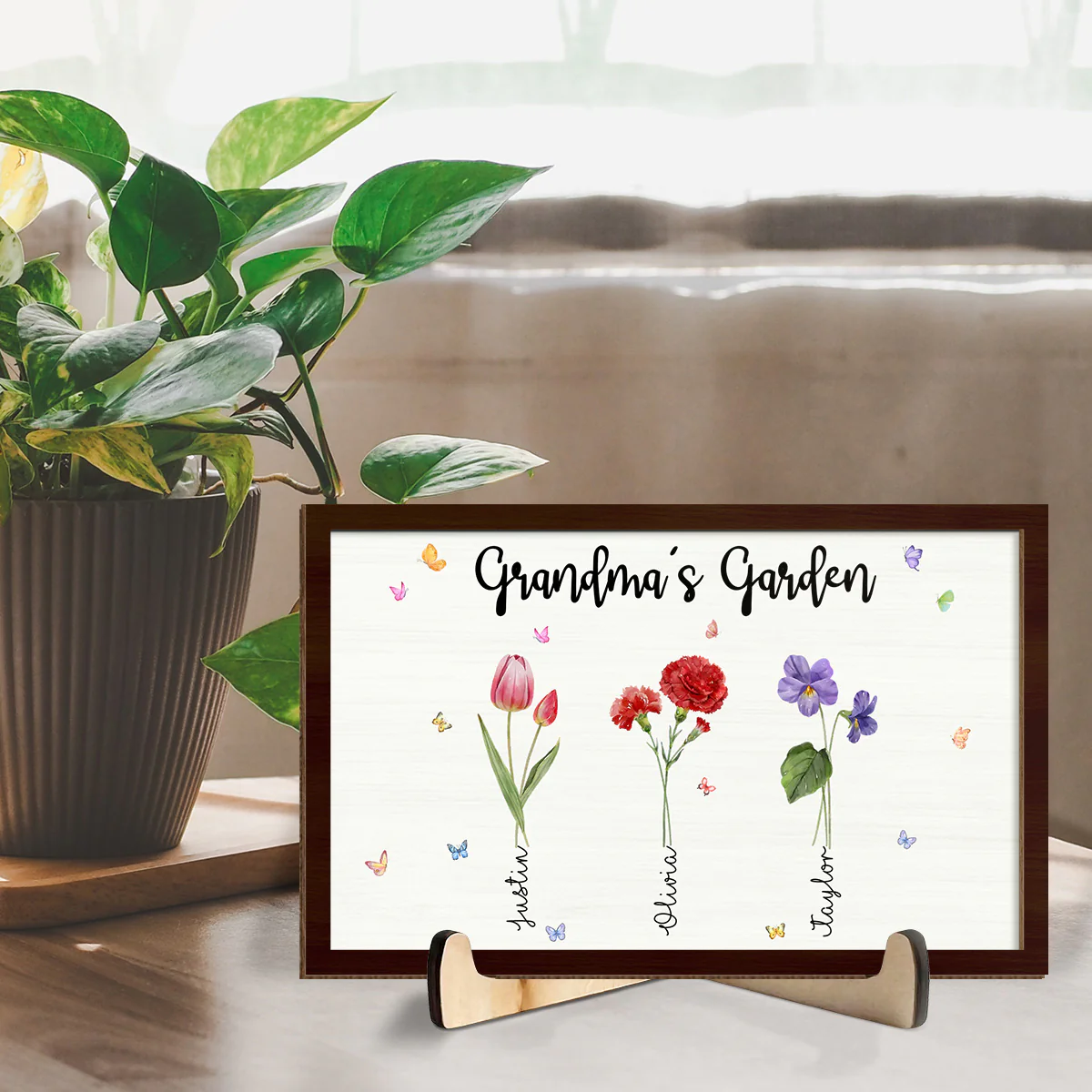 Flower With Family Names - Personalized Custom Wooden Plaque - Image 3