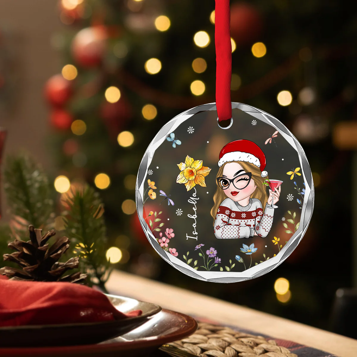 Flowers Are Loves Truest Language - Personalized Custom Glass Ornament - Image 3