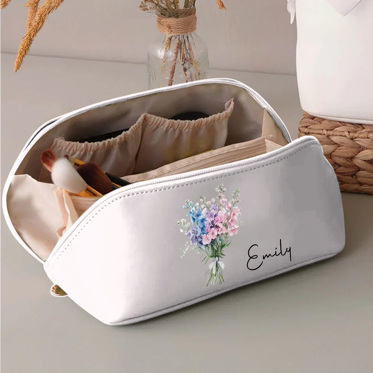 Flowers Do Not Tell They Show - Personalized Custom Leather Makeup Bag - Image 3