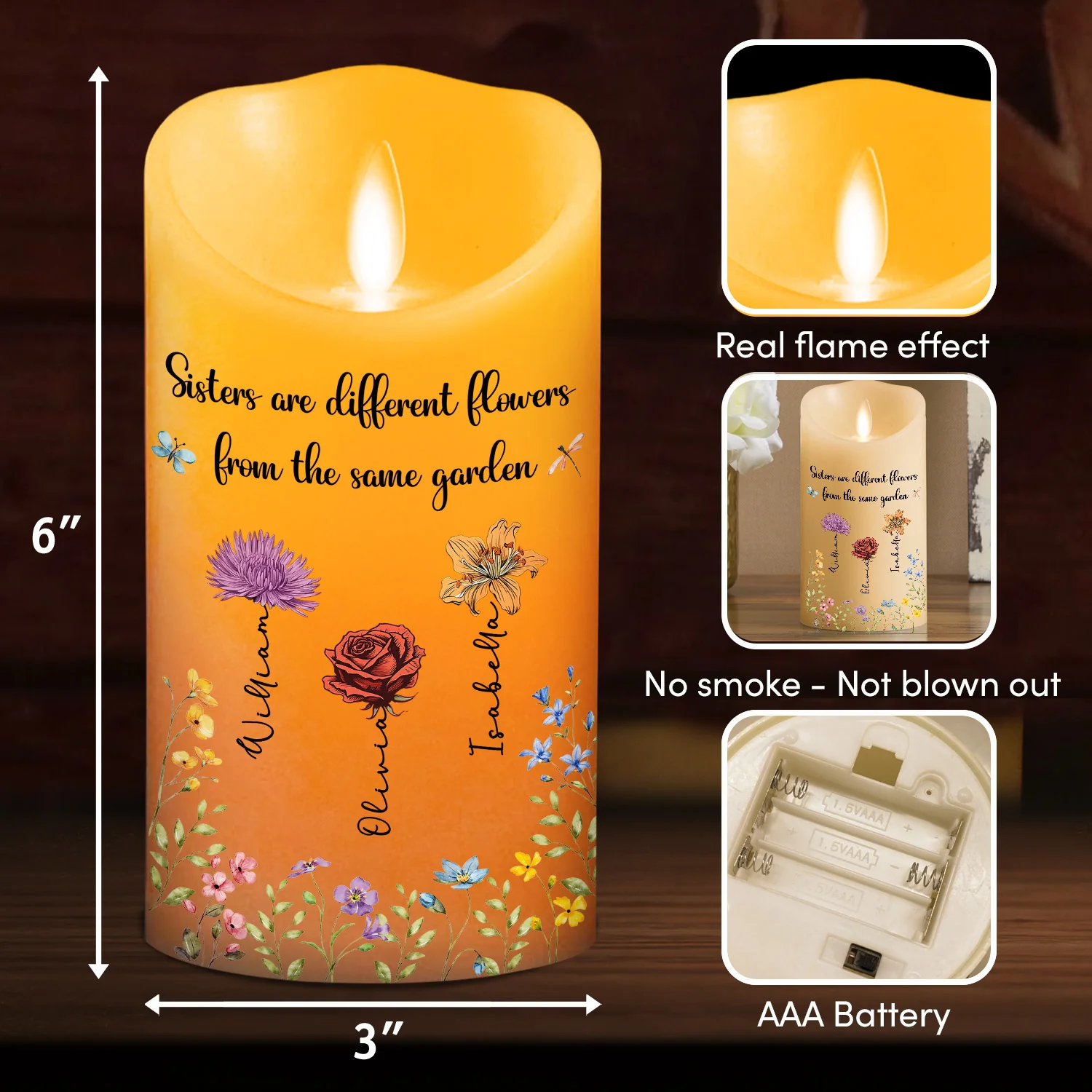 Flowers Friends - Personalized Custom LED Candle - Image 11