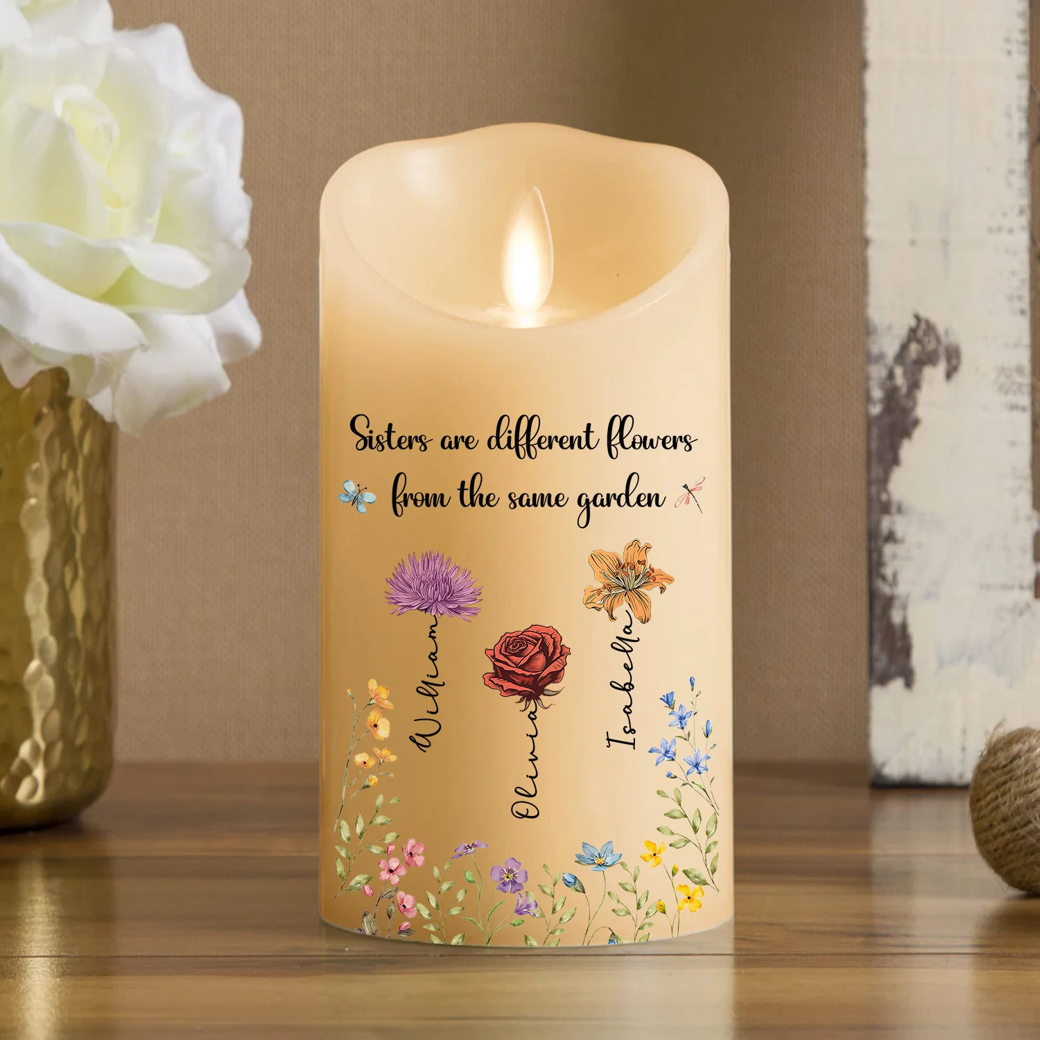 Flowers Friends - Personalized Custom LED Candle - Image 8