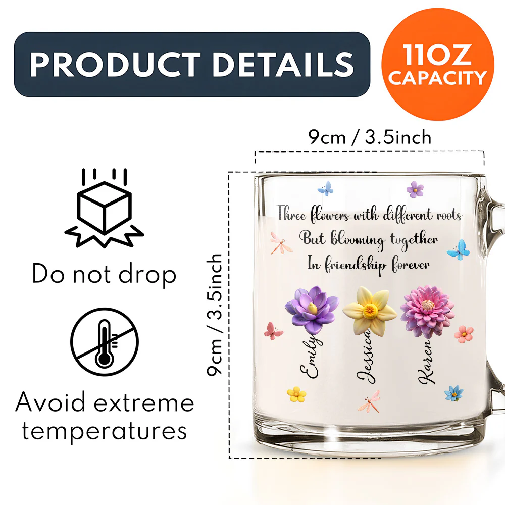 Flowers Grow Friendship Lasts Forever - Personalized Custom Glass Mug - Image 5