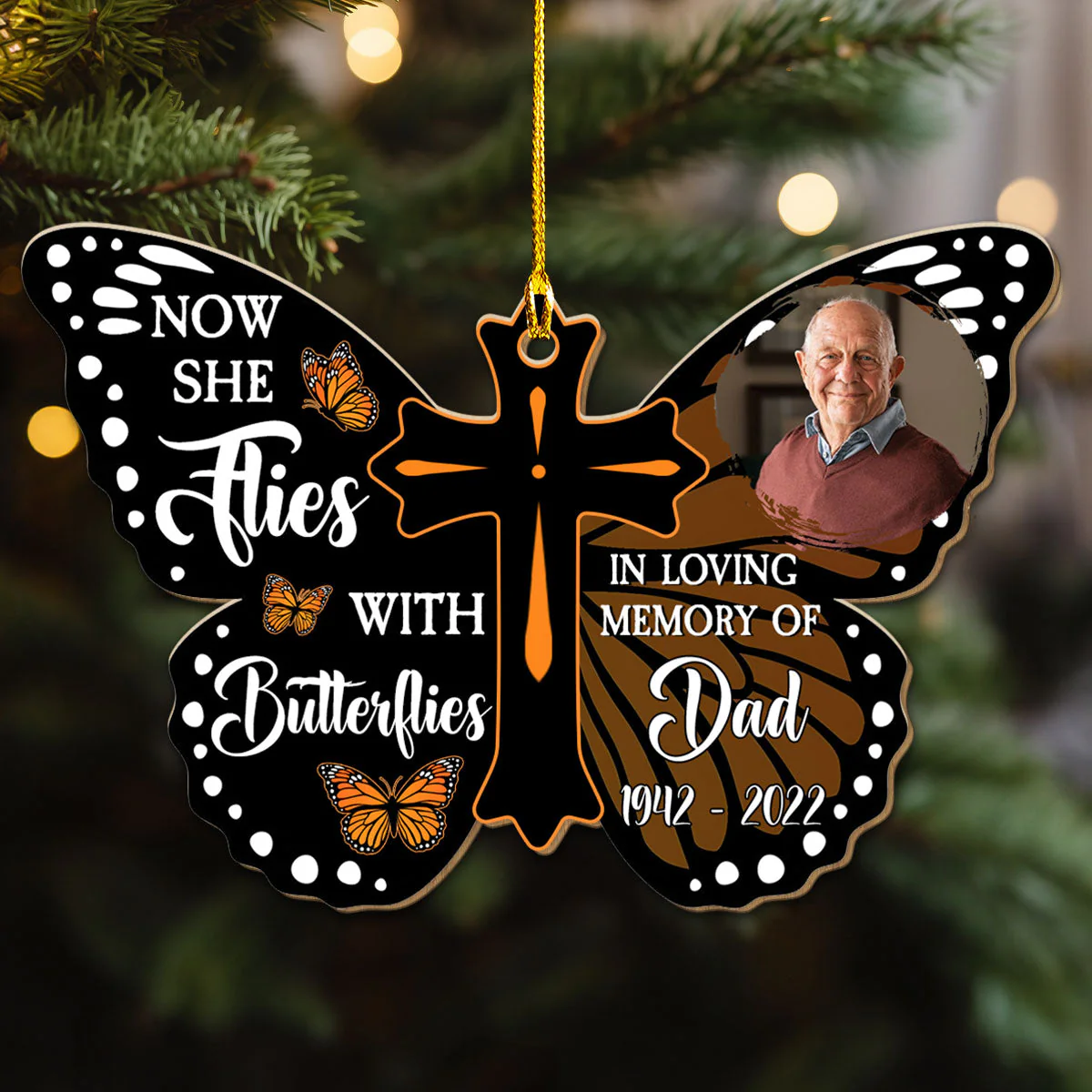 Flying With Butterflies - Personalized Custom Wood Ornament - Image 2