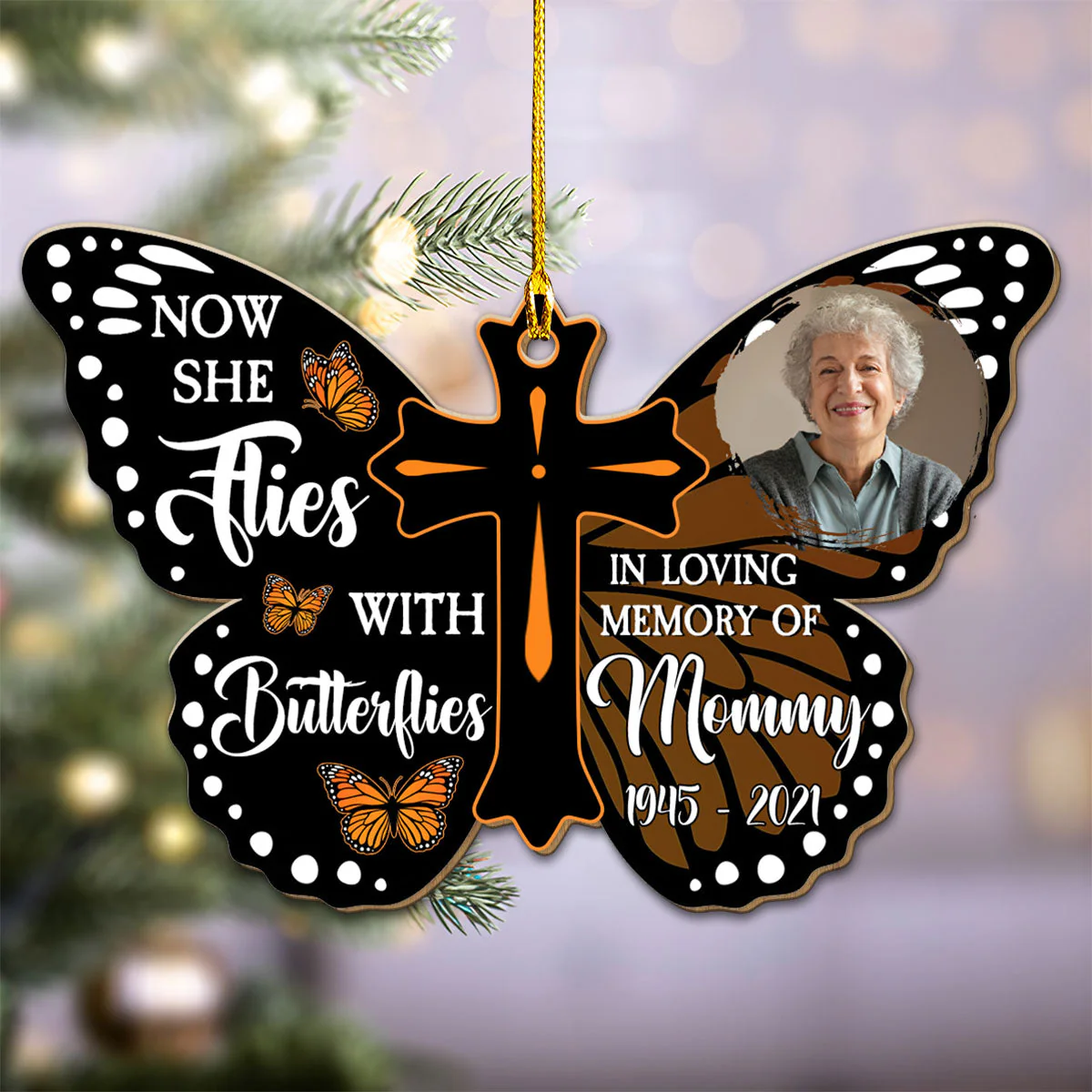 Flying With Butterflies - Personalized Custom Wood Ornament - Image 3