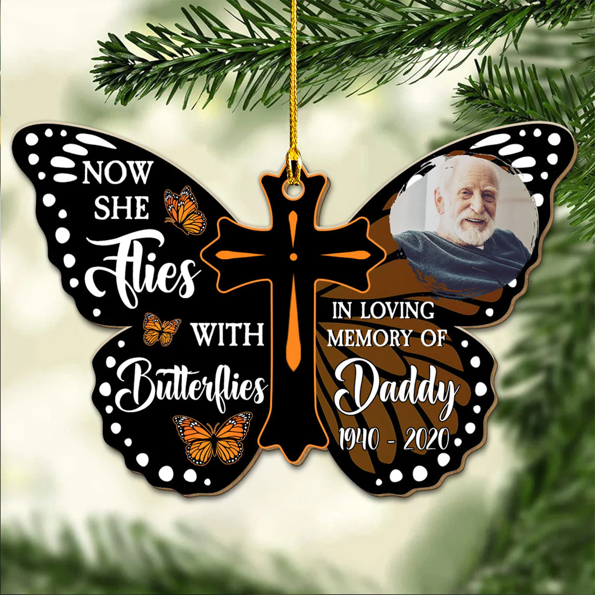 Flying With Butterflies - Personalized Custom Wood Ornament - Image 4