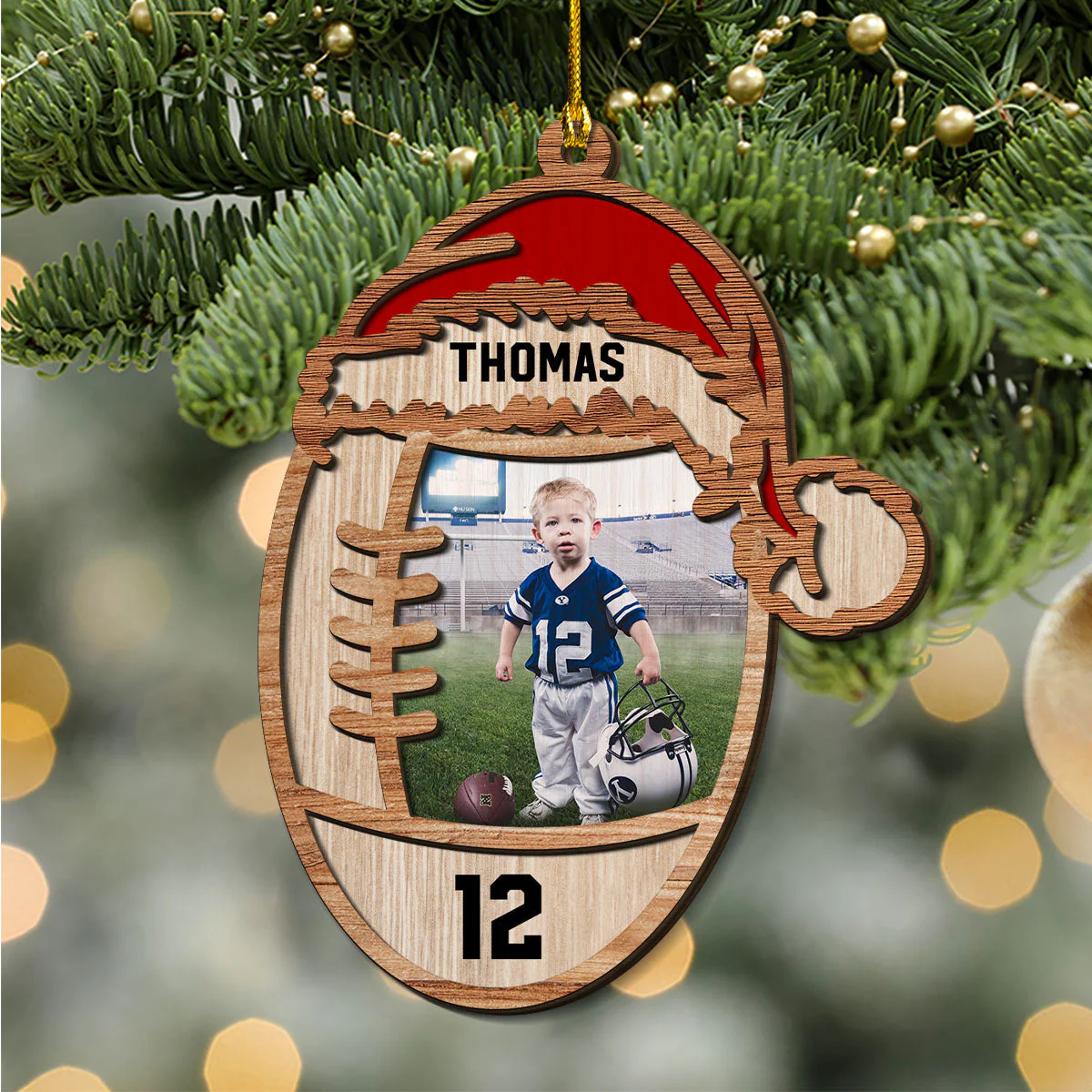 Football Lover Custom Photo - Personalized Custom 2-layered Wood Ornament - Image 2