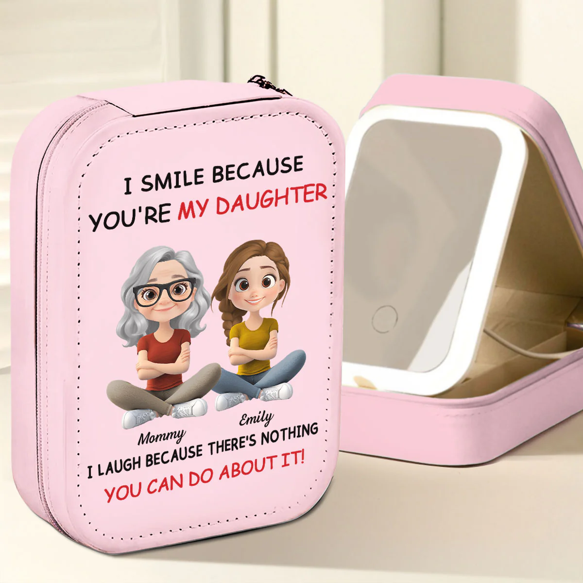 For Daughter - Personalized Custom Jewelry Box With LED Mirror