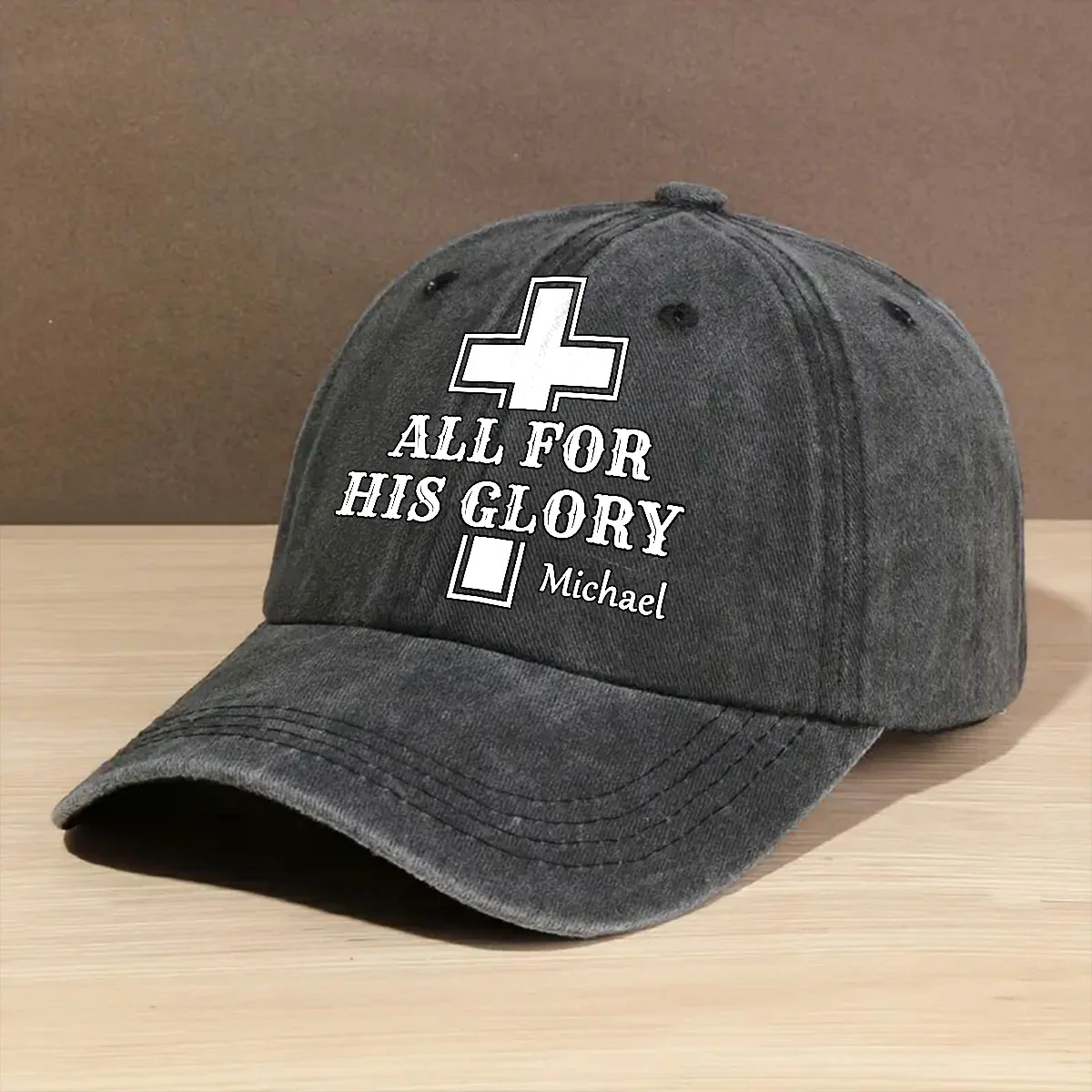 For His Glory - Personalized Custom Vintage Washed Denim Cap - Image 2