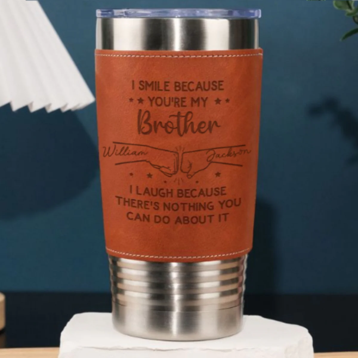 For My Brother - Personalized Custom Engraved Leather Tumbler - Image 8