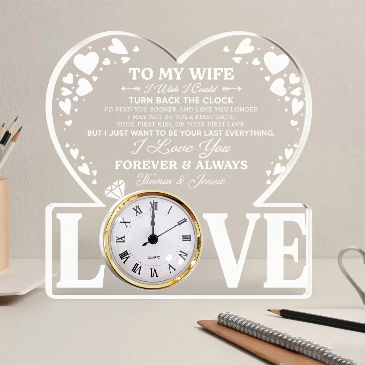 Forever And Always - Personalized Custom Acrylic Desk Clock Plaque - Image 3