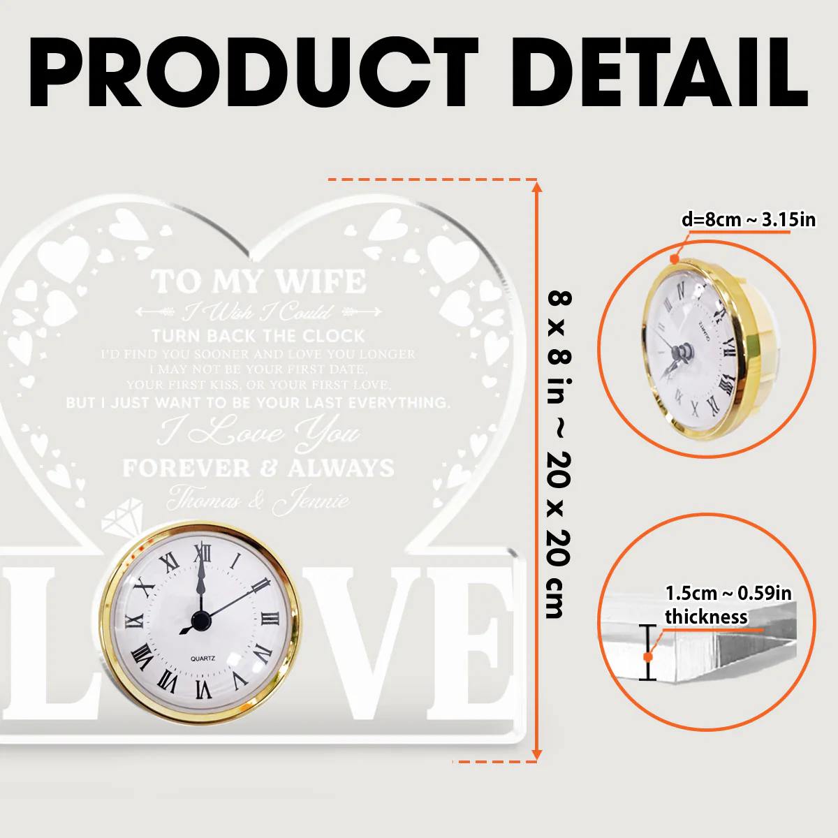 Forever And Always - Personalized Custom Acrylic Desk Clock Plaque - Image 6