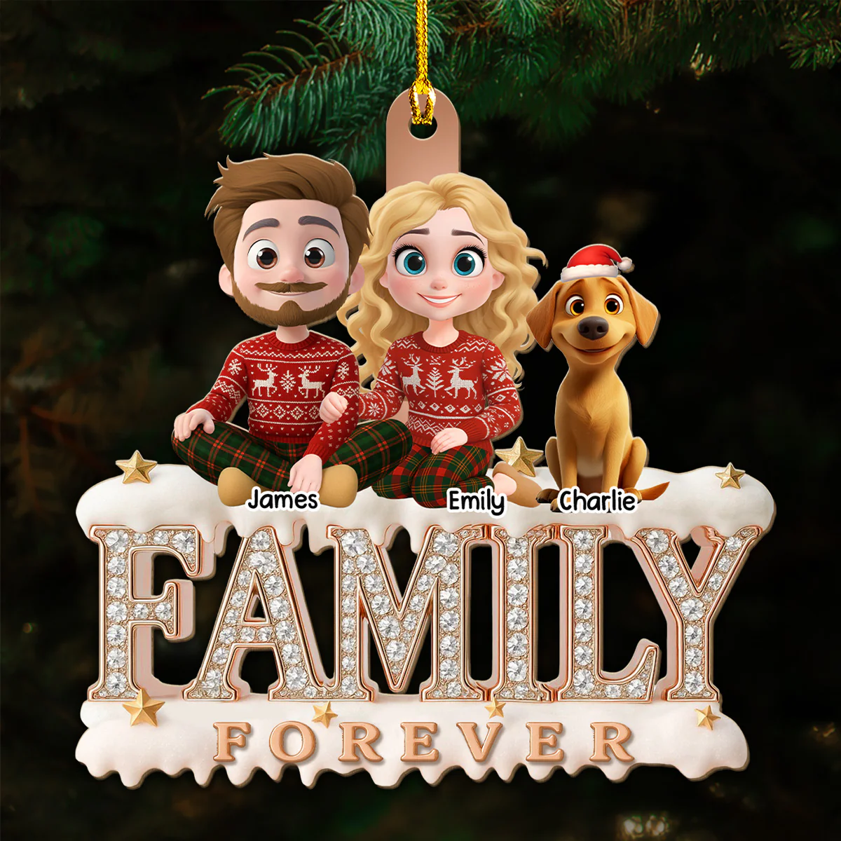 Forever Blessed With This Family - Personalized Custom 3D Effect Wood Ornament - Image 3