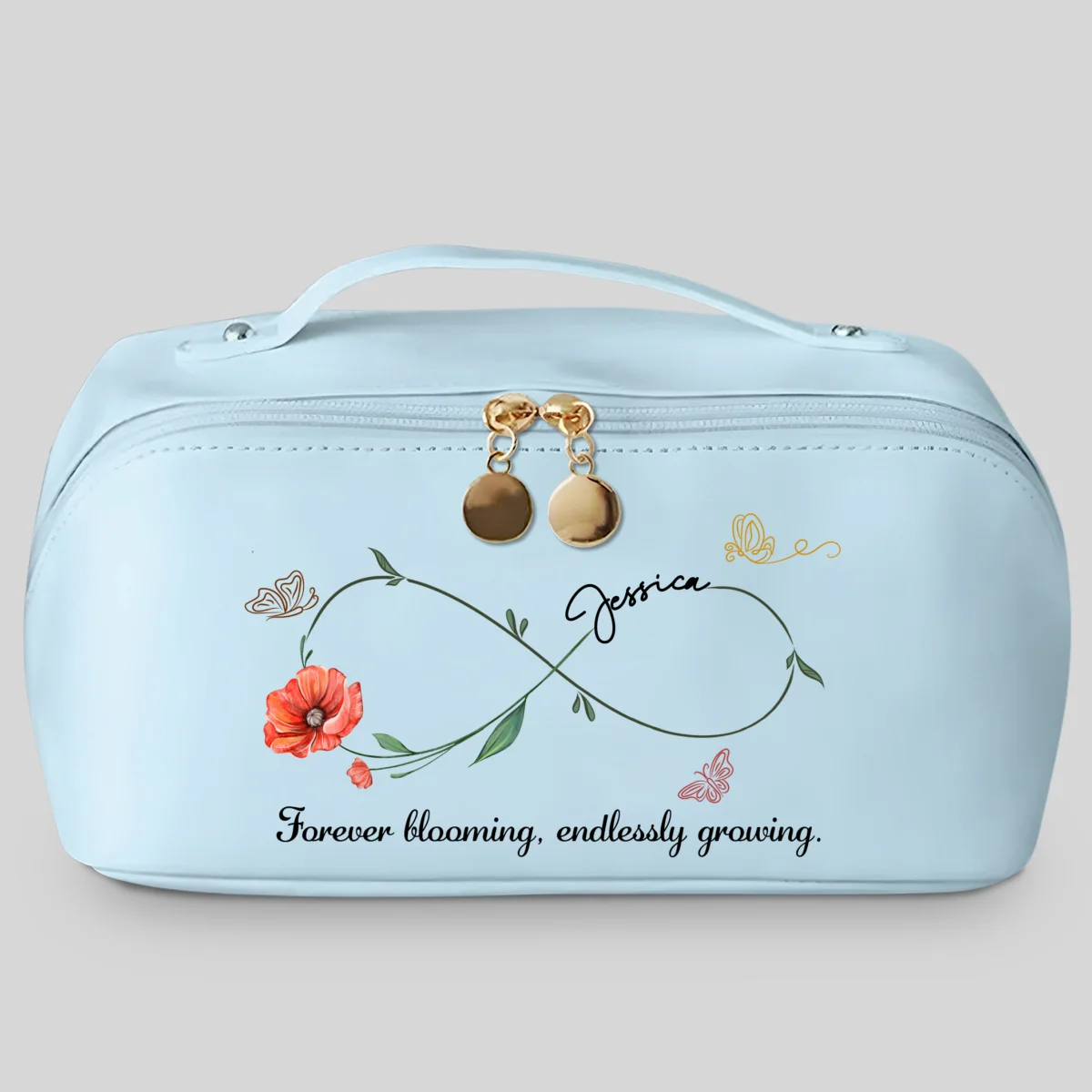 Forever Blooming, Endlessly Growing - Personalized Custom Leather Makeup Bag - Image 10