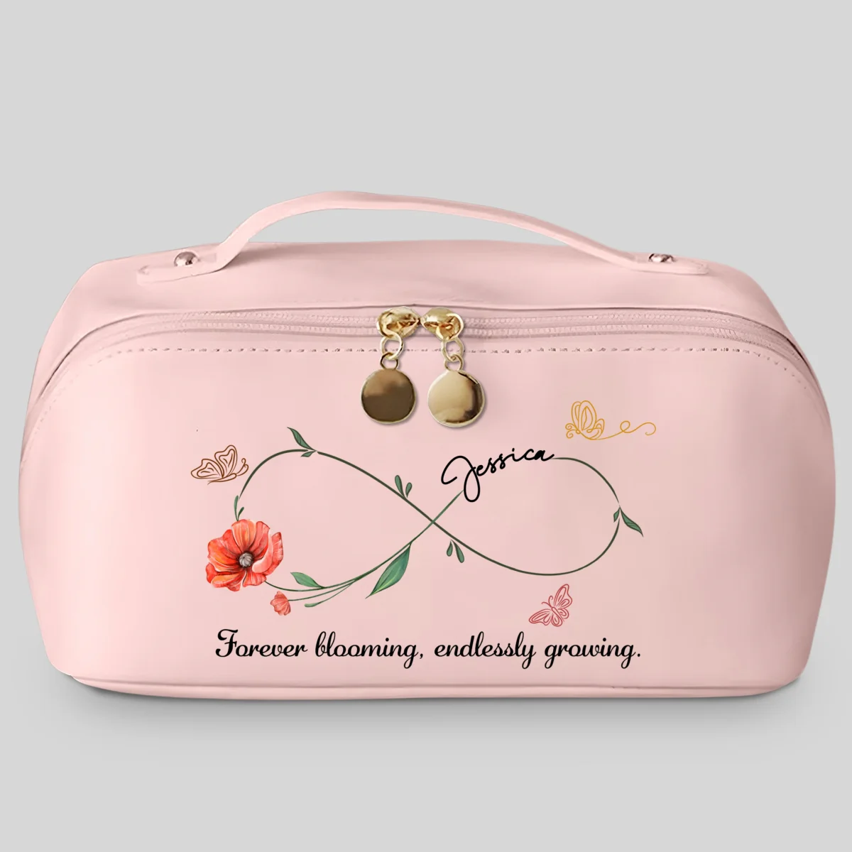 Forever Blooming, Endlessly Growing - Personalized Custom Leather Makeup Bag - Image 9
