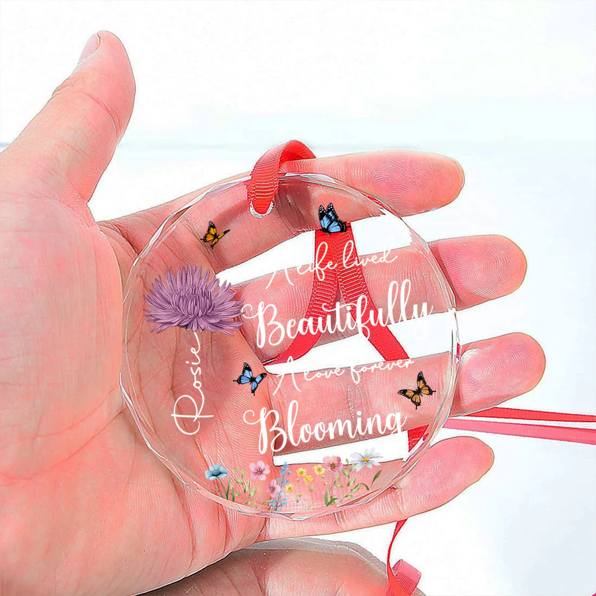 Forever Blooming In Memories - Personalized Custom Glass Ornament - Image 3