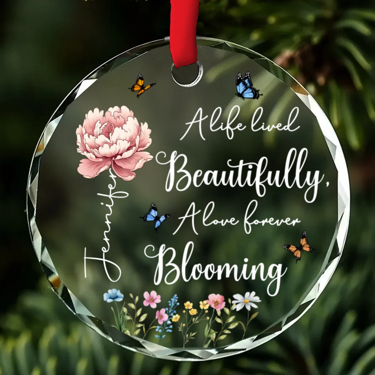 Forever Blooming In Memories - Personalized Custom Glass Ornament - Image 6