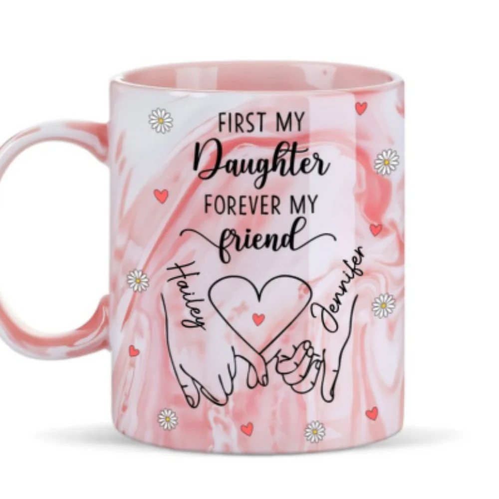 Forever Daughter Forever Friend - Personalized Custom Pink Marble Mug - Image 6