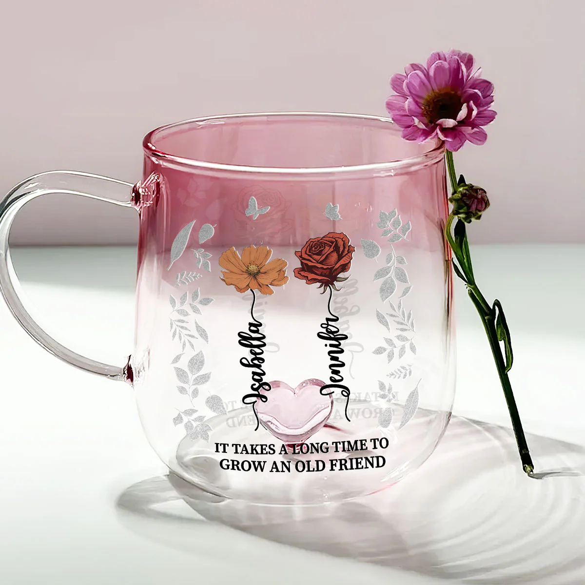 Forever Friendship - Personalized Custom Pink Gradient Glass Mug - Image 2