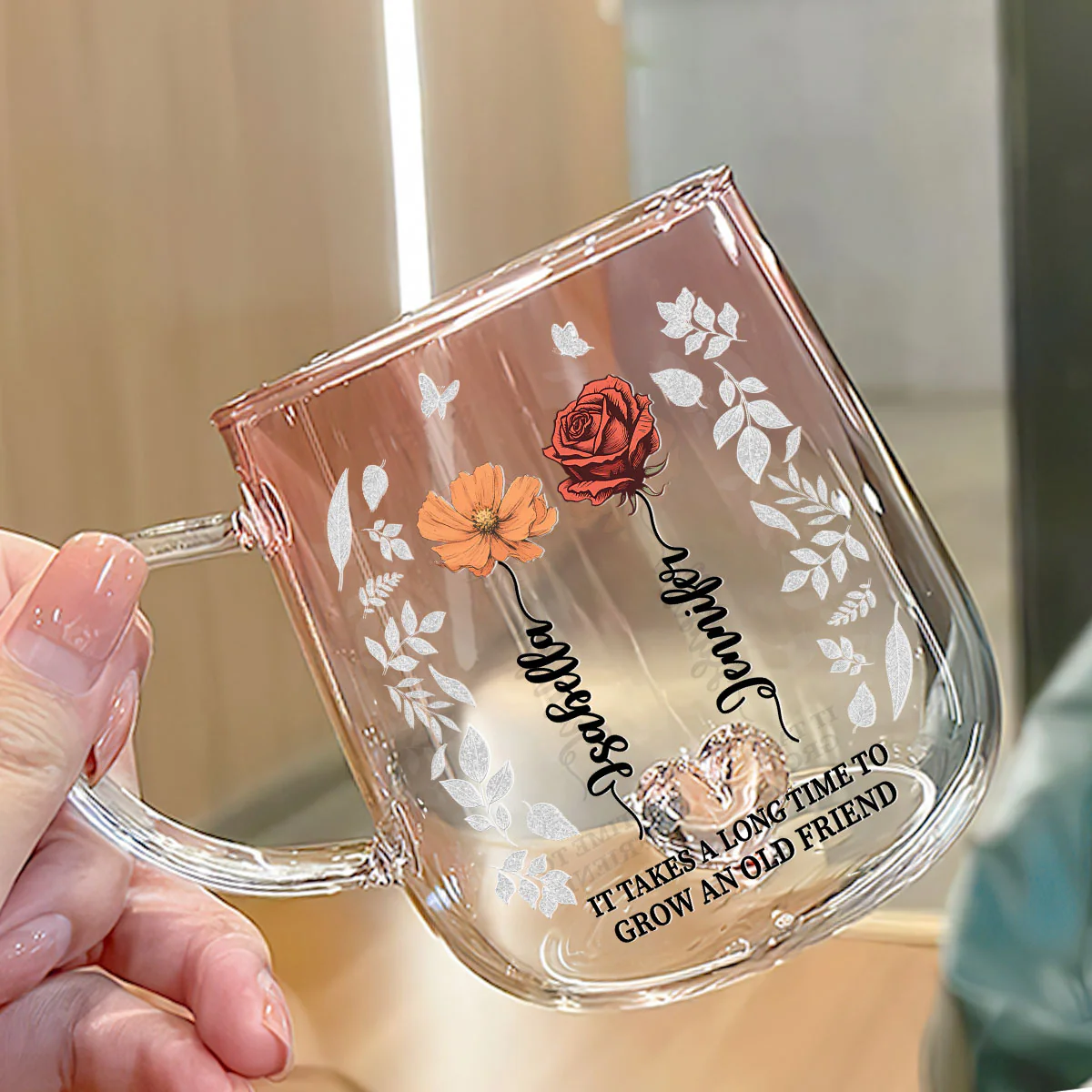 Forever Friendship - Personalized Custom Pink Gradient Glass Mug - Image 3