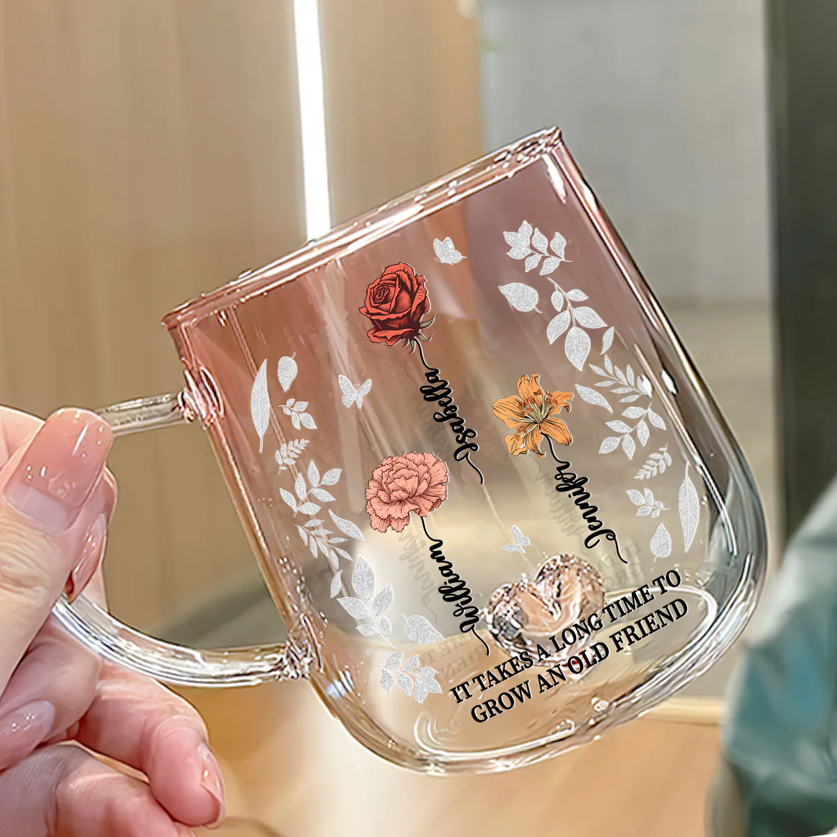 Forever Friendship - Personalized Custom Pink Gradient Glass Mug - Image 4
