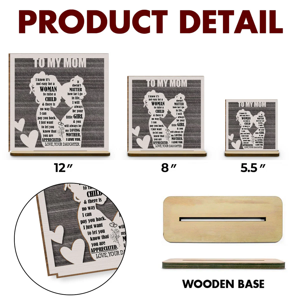 Forever Grateful to Mother - Personalized Custom 2-Layer Wood Plaque With Flat Base - Image 5