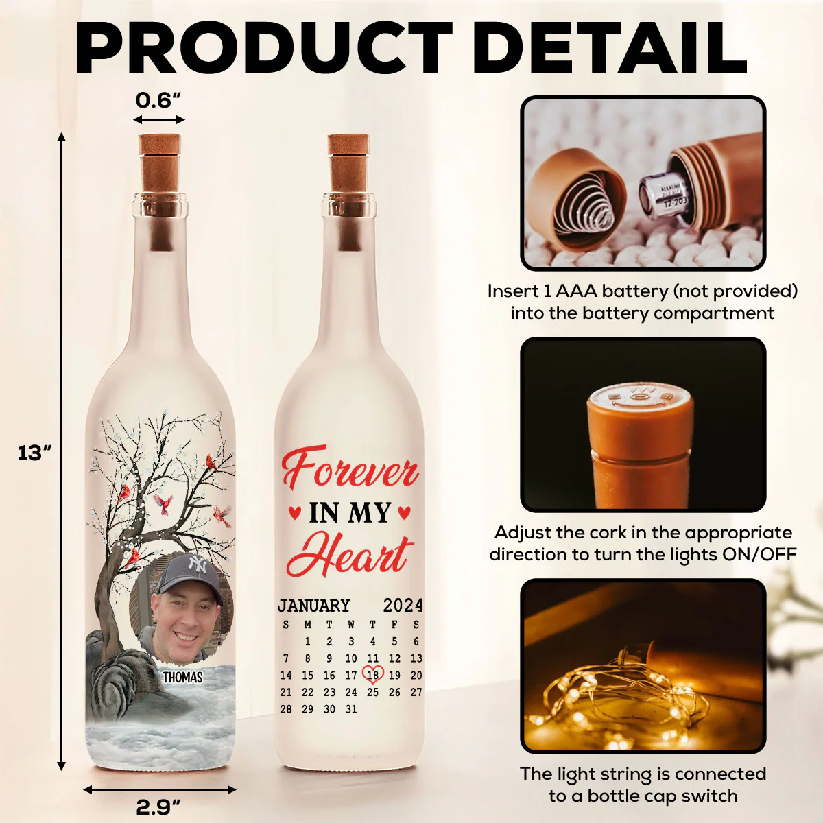 Forever In My Heart - Personalized Custom Bottle Lamp - Image 6
