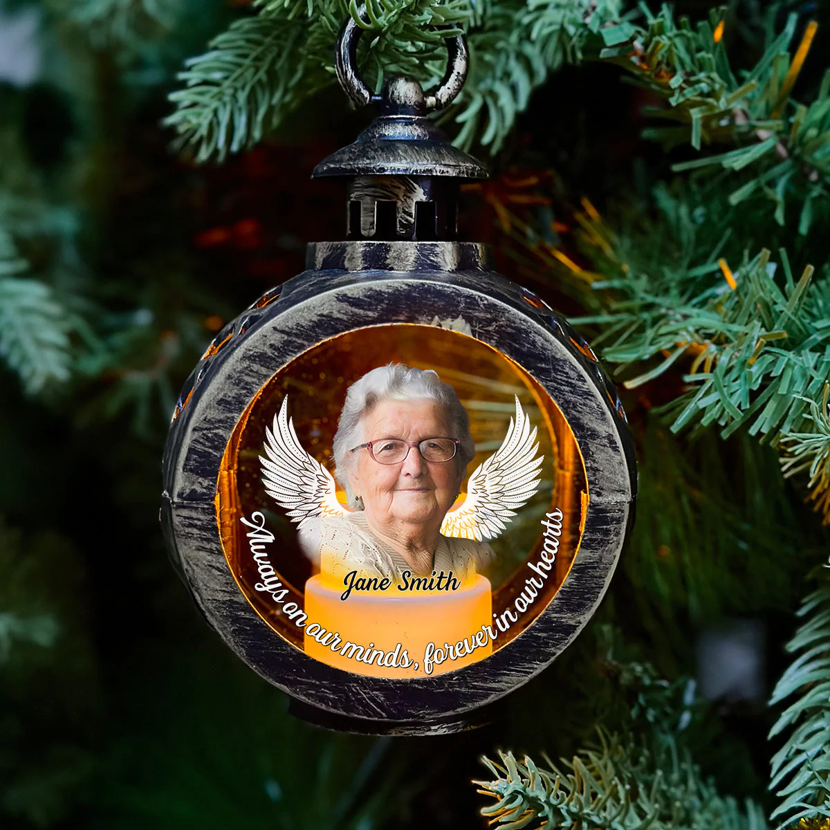 Forever In My Heart - Personalized Custom Christmas Lantern - Image 2
