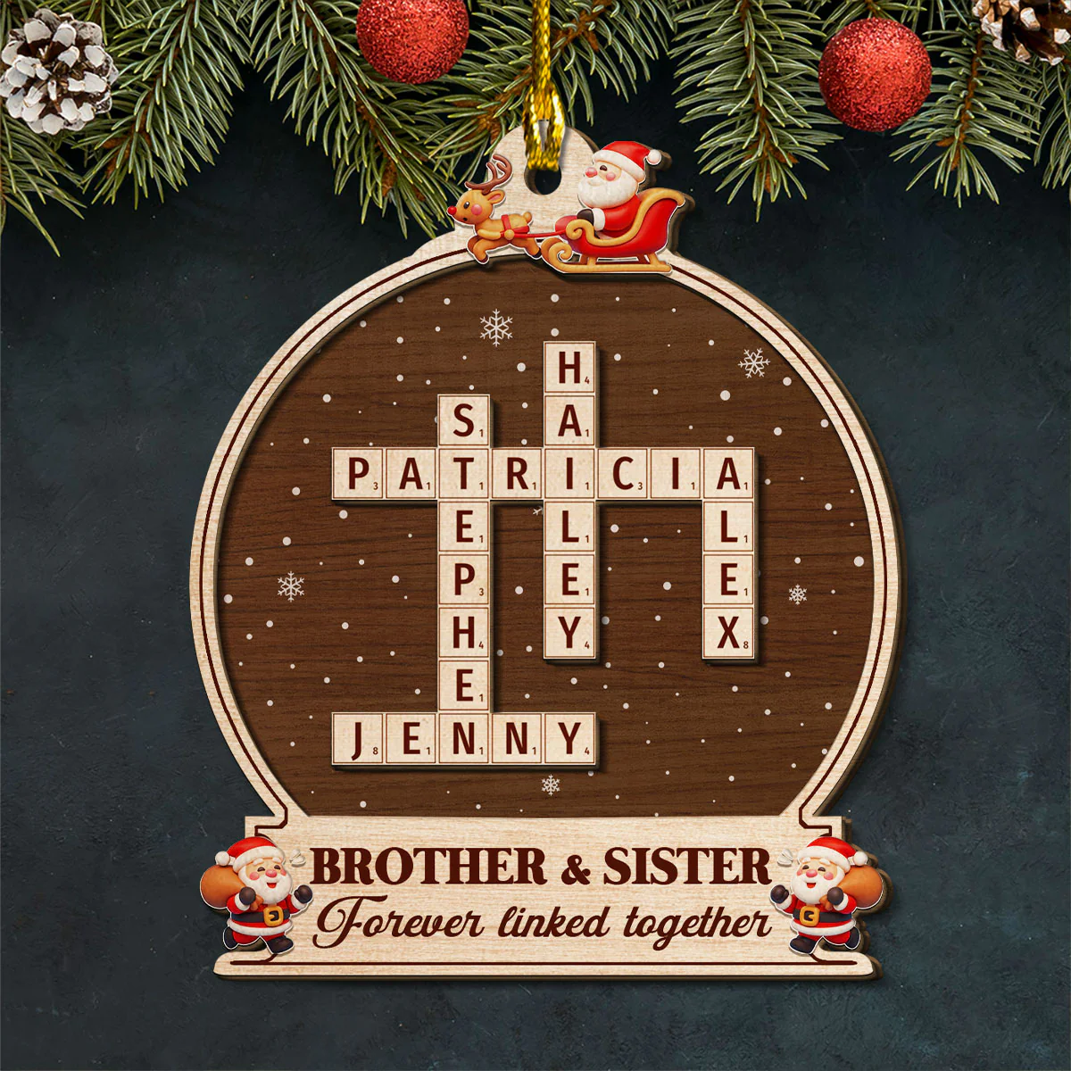 Forever Linked By Our Hearts - Personalized Custom Freeshape 2-Layered Wood Ornament - Image 4