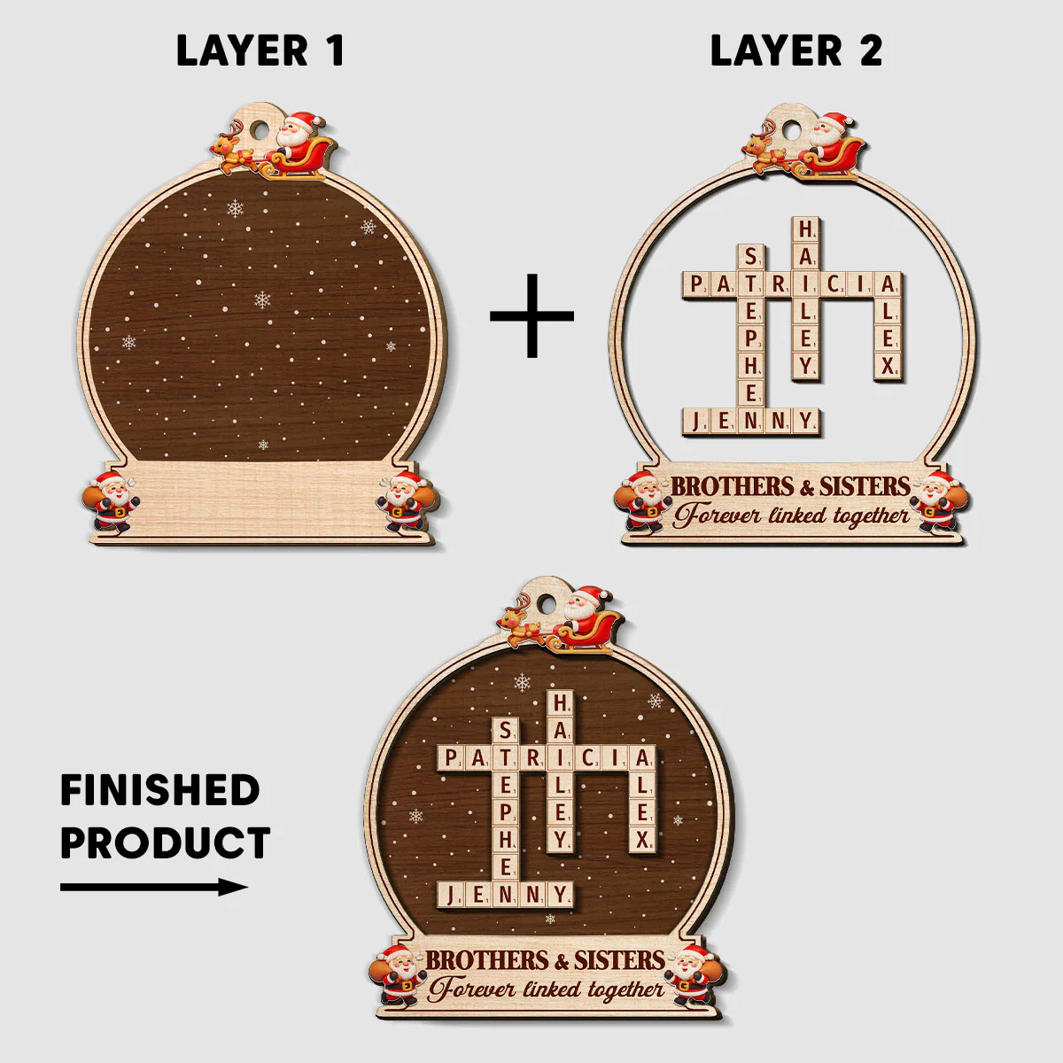 Forever Linked By Our Hearts - Personalized Custom Freeshape 2-Layered Wood Ornament - Image 6