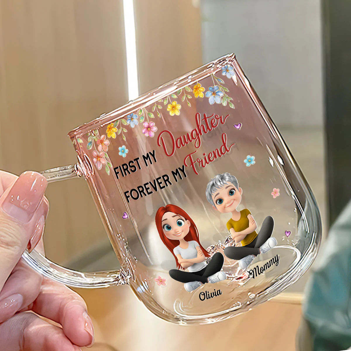 Forever Linked - Personalized Custom Pink Gradient Glass Mug - Image 3