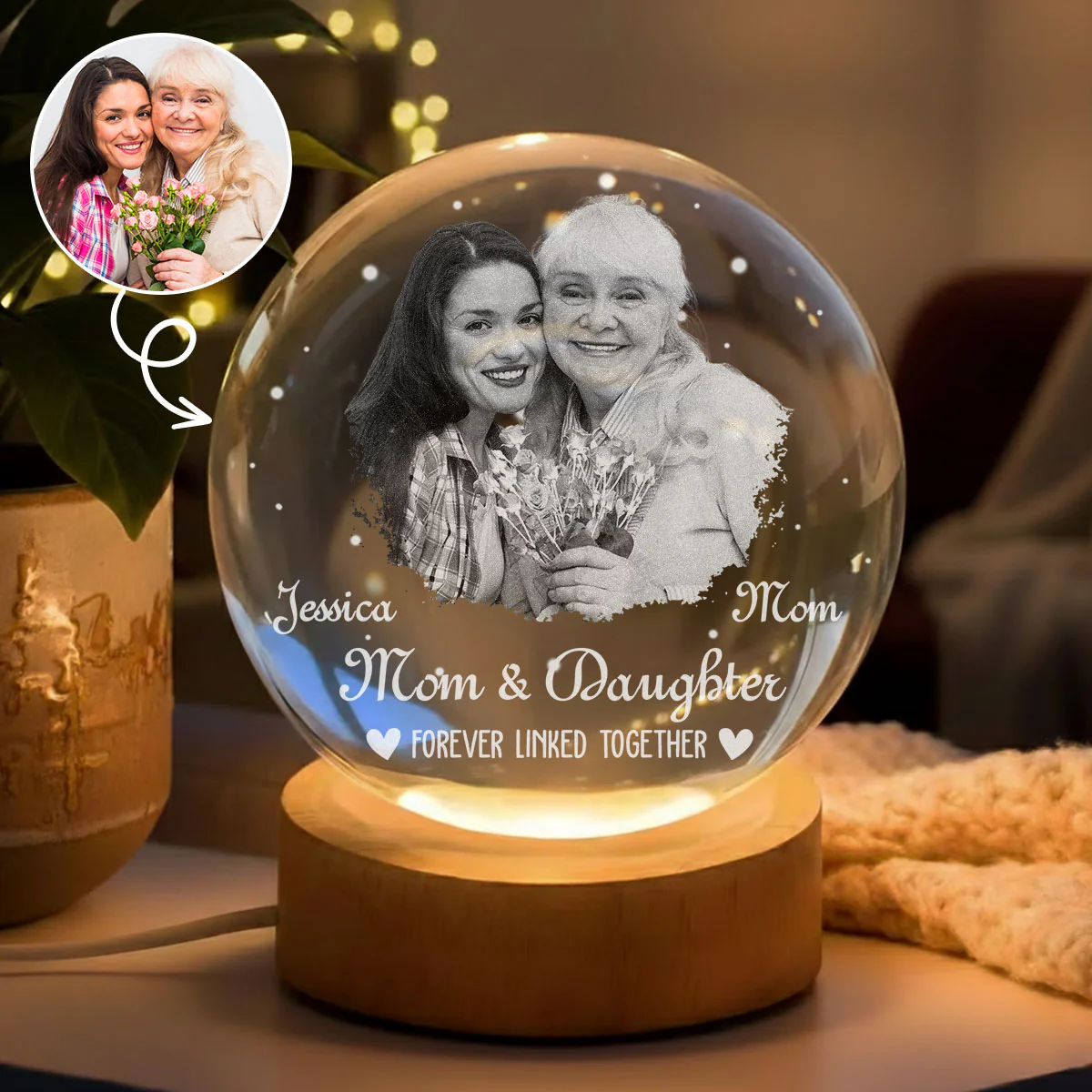 Forever Linked Together - Personalized Custom Crystal Globe Lamp
