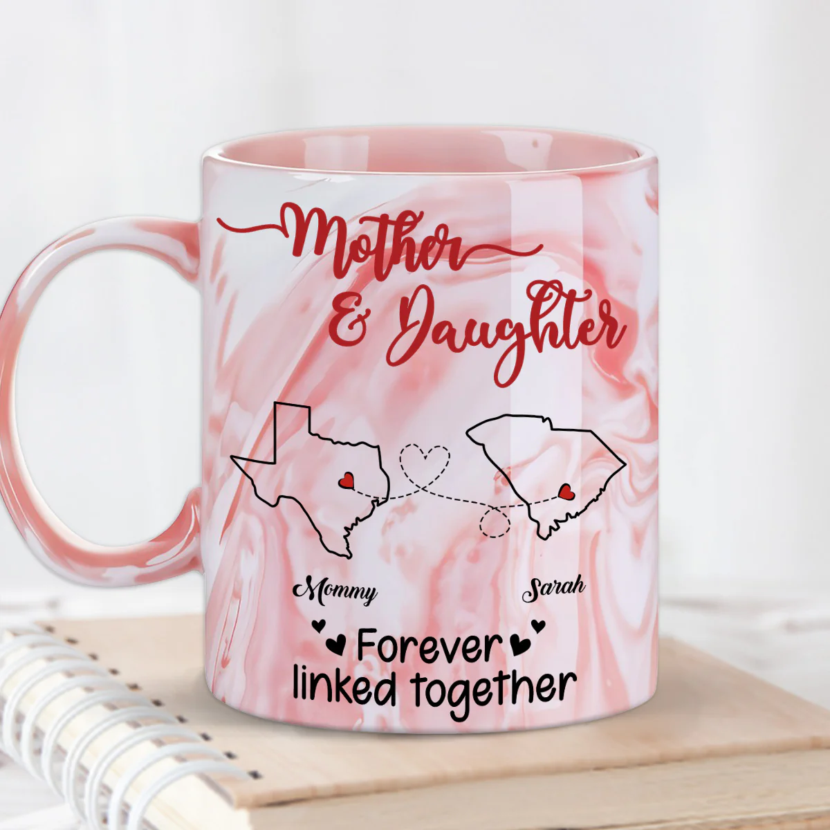 Forever Linked Together - Personalized Custom Pink Marble Mug - Image 4