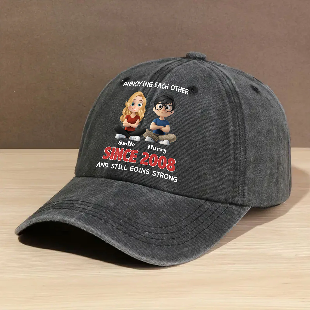 Forever Love - Personalized Custom Vintage Washed Denim Cap - Image 2