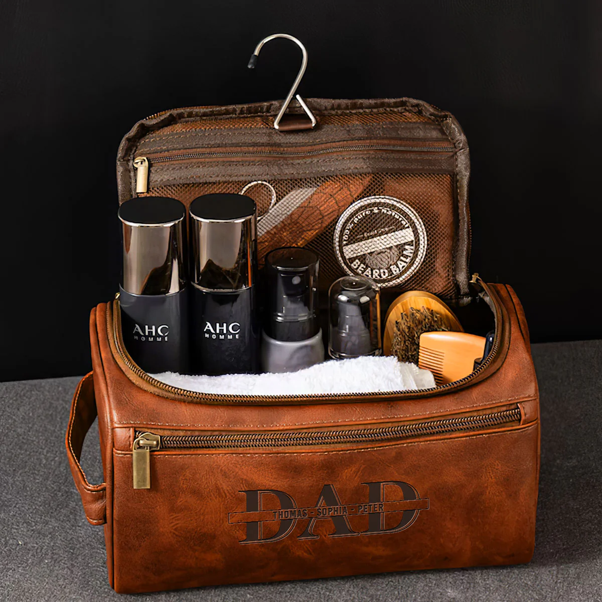 Forever Our Dad - Personalized Custom Engraved Leather Toiletry Bag - Image 4