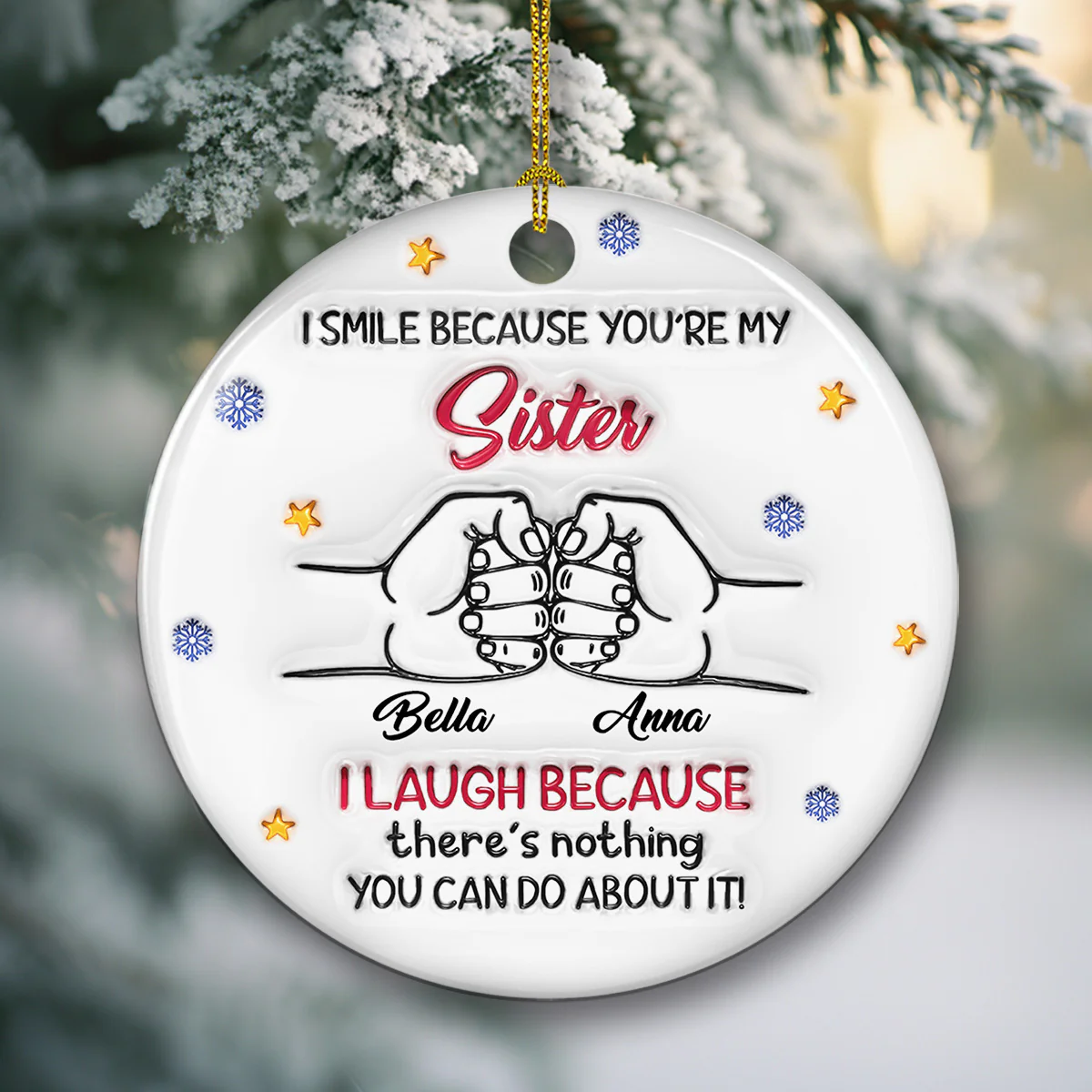 Forever Siblings - Personalized Custom 3D Inflated Effect Ceramic Ornament - Image 4