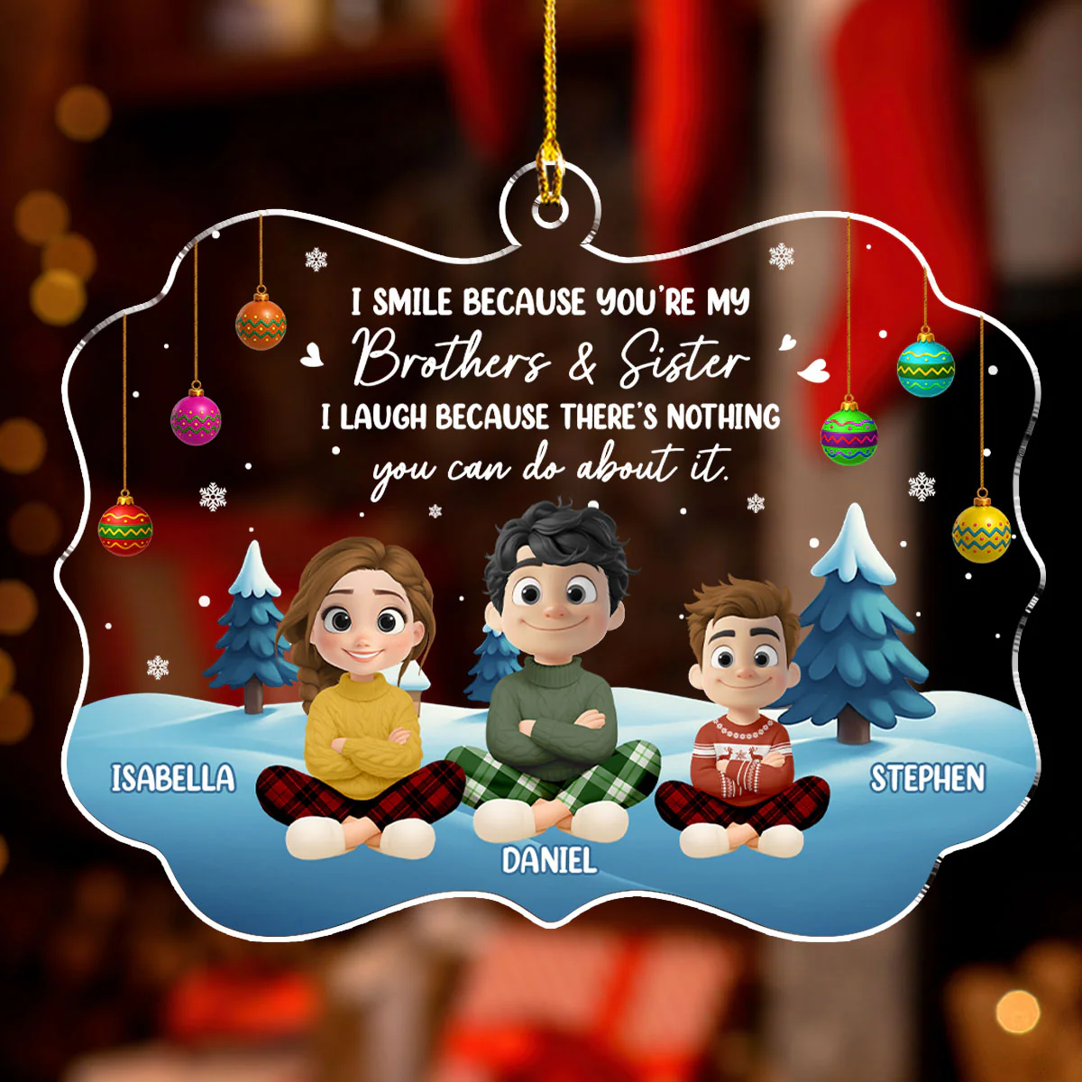 Forever Smiling With My Sibling - Personalized Custom Acrylic Ornament - Image 2