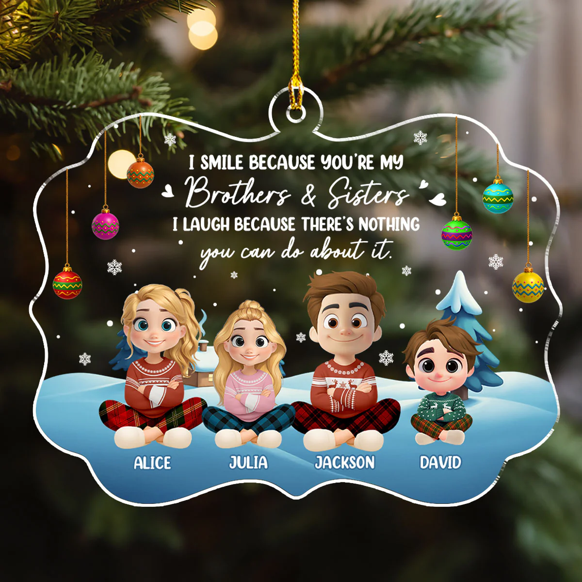 Forever Smiling With My Sibling - Personalized Custom Acrylic Ornament - Image 3