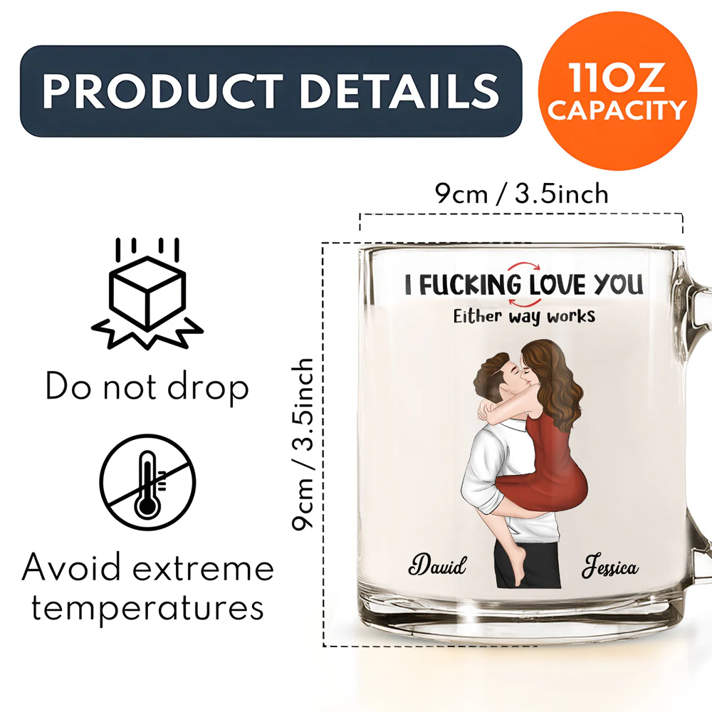 Freaking Love You - Personalized Custom Glass Mug - Image 3
