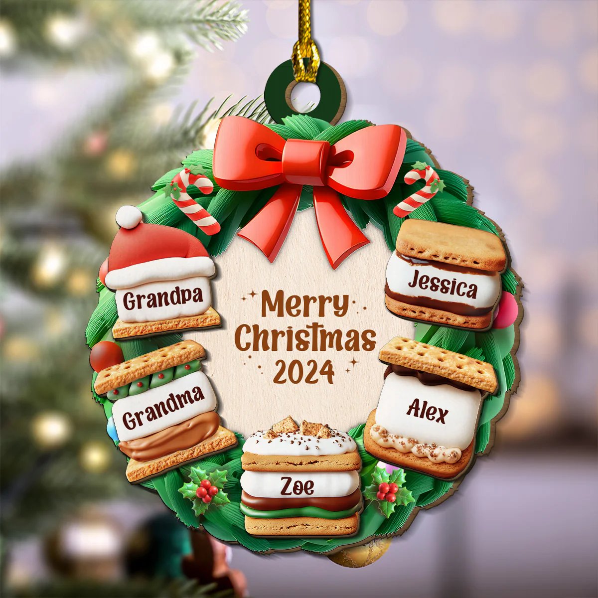 Smore Family Christmas Together - Personalized Custom Freeshape 2-Layered Wood Ornament - Image 2