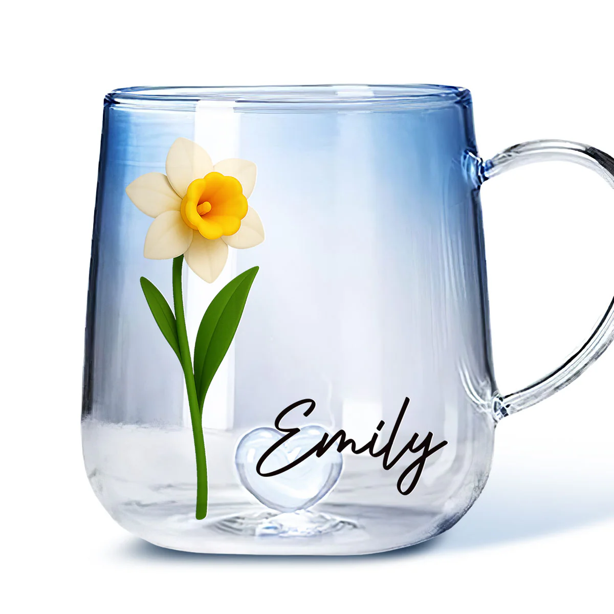 Friend Birth Month Flower - Personalized Custom Blue Gradient Glass Mug - Image 2