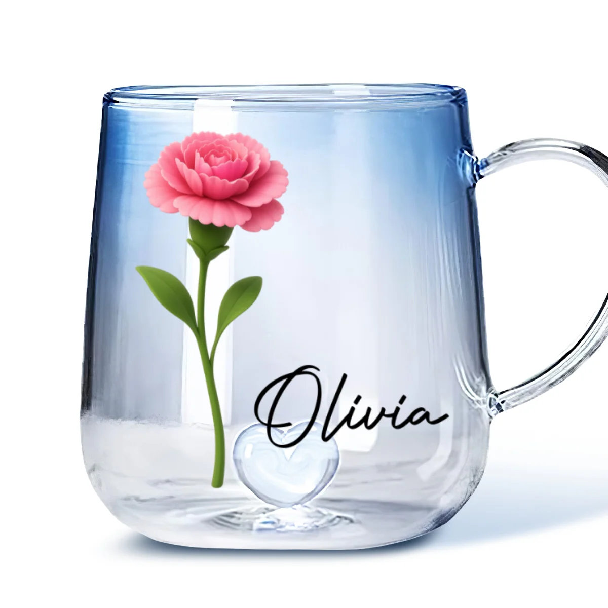 Friend Birth Month Flower - Personalized Custom Blue Gradient Glass Mug - Image 5